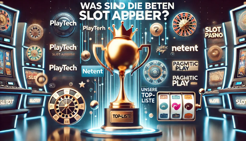 DALLE 20250323 132237 A bold and engaging 169 thumbnail for a blog post titled Was sind die besten Slot Anbieter The background features a sleek digital casino theme w DummySlotsde