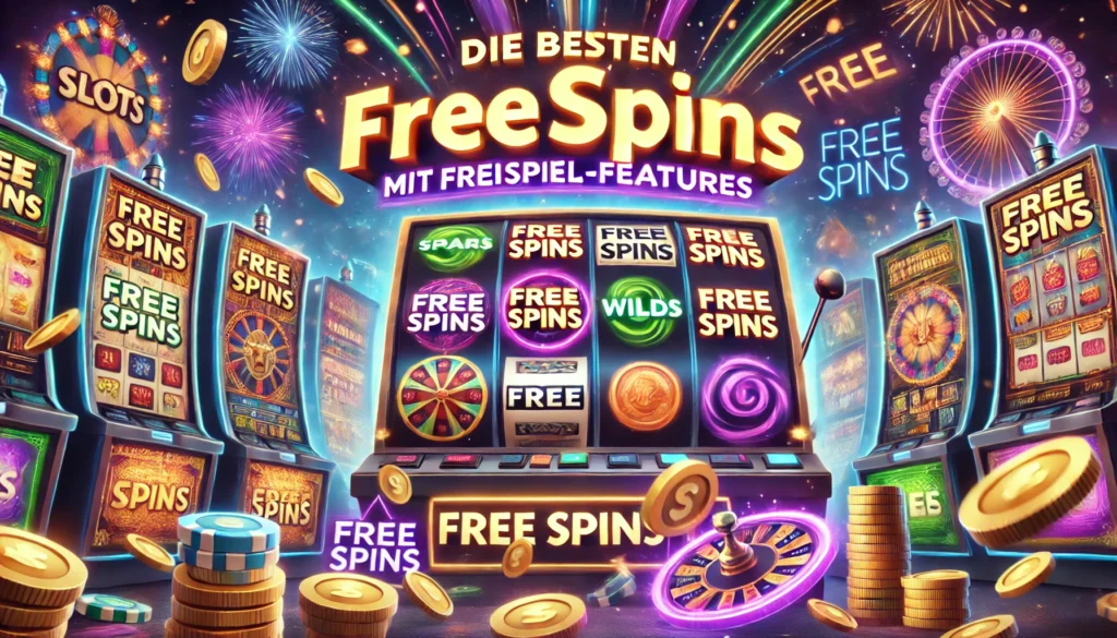 DALLE 20250327 124334 A colorful and dynamic 169 banner image for a blog post titled Die besten Slots mit FreispielFeatures The best slots with free spins features T DummySlotsde