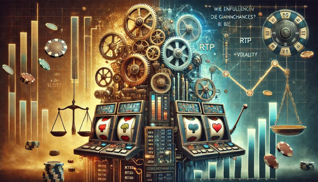 DALLE 20250327 130906 A thoughtprovoking and visually engaging 169 banner image for a blog post titled Wie beeinflussen Casinos die Gewinnchancen bei Slots How do cas DummySlotsde