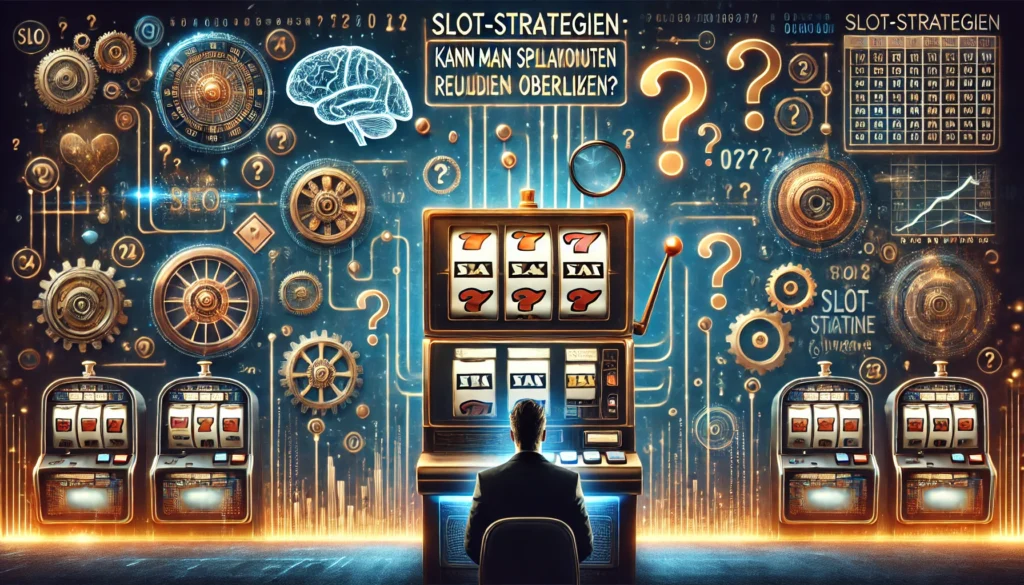DALLE 20250327 140759 A visually intriguing and thoughtprovoking 169 banner image for a blog post titled SlotStrategien Kann man Spielautomaten wirklich überlisten DummySlotsde