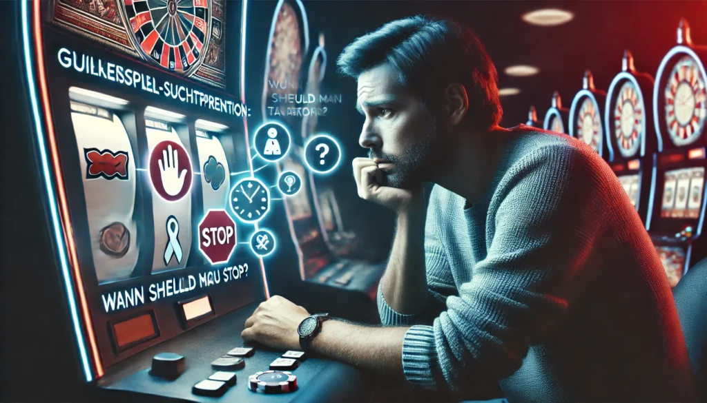 DALLE 20250327 141103 A serious and empathetic 169 banner image for a blog post titled GlücksspielSuchtprävention Wann sollte man aufhören Gambling addiction prevent DummySlotsde